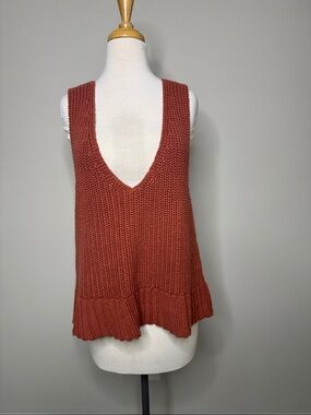 Pilcro Rust Red Knit V-Neck Sleeveless Top
